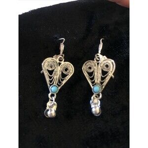 Vintage Germany Stamped Sterling Silver Filigree Boho Turquoise Earrings